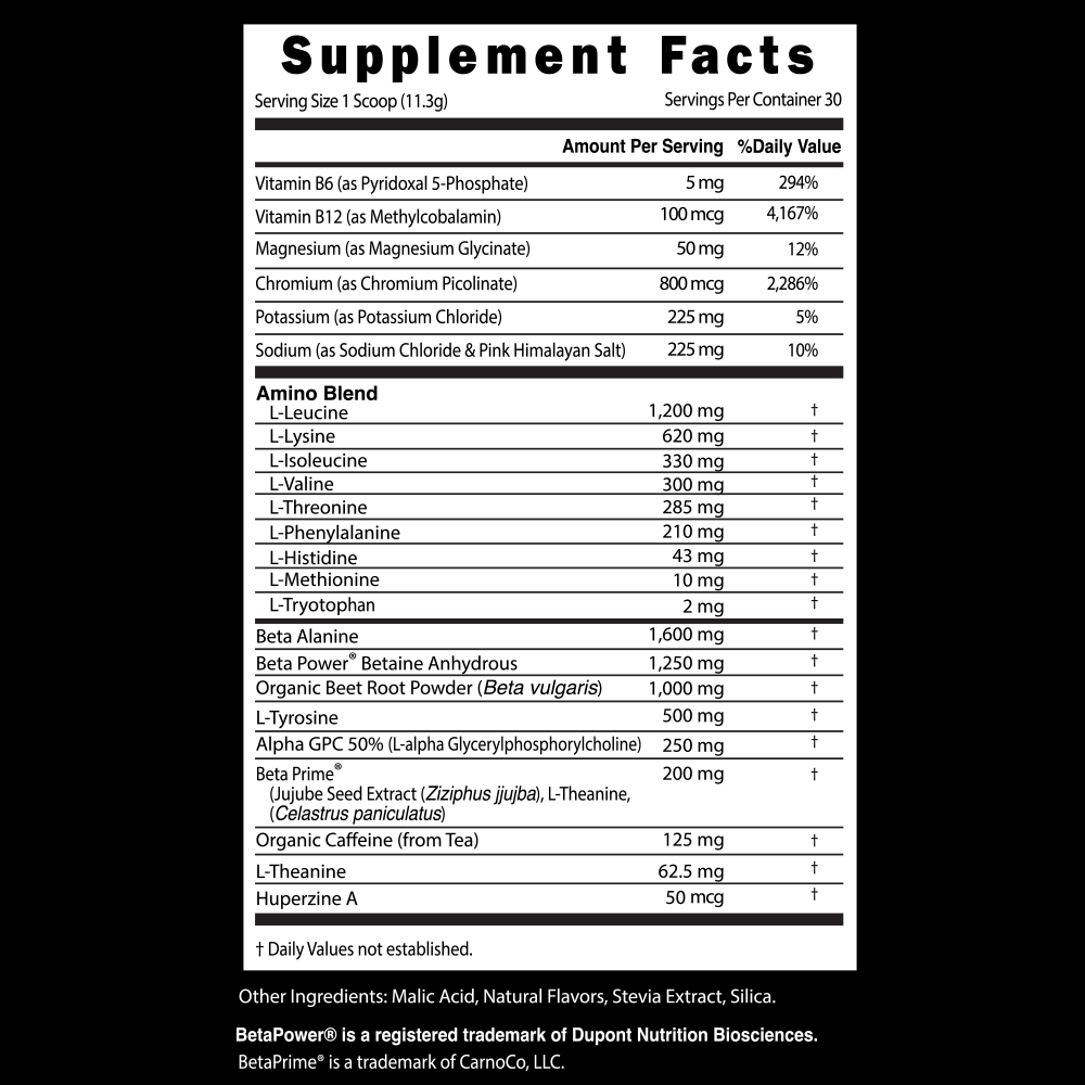 E3 - Energy, Endurance, Electrolytes supplement facts