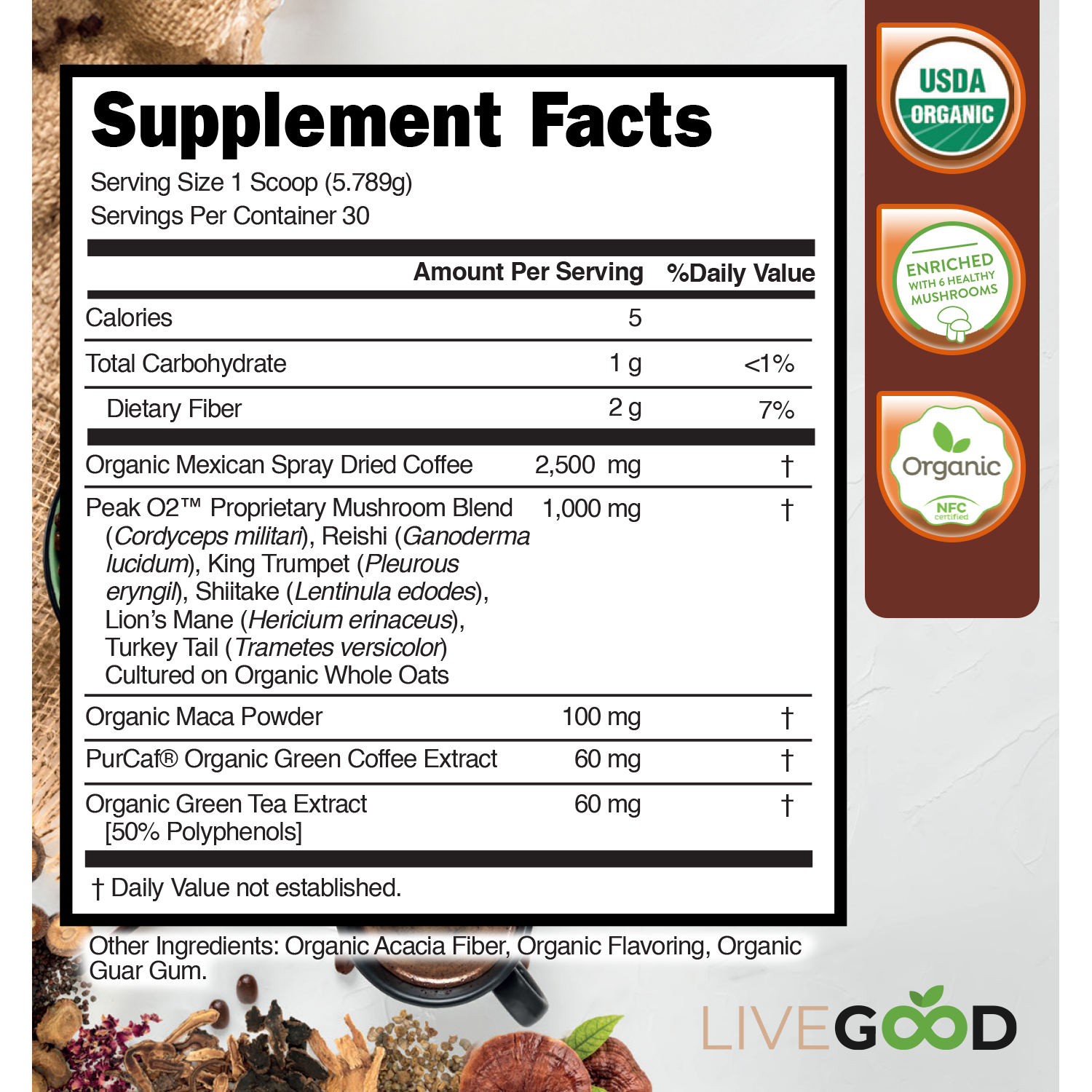 Organic Coffee supplement facts