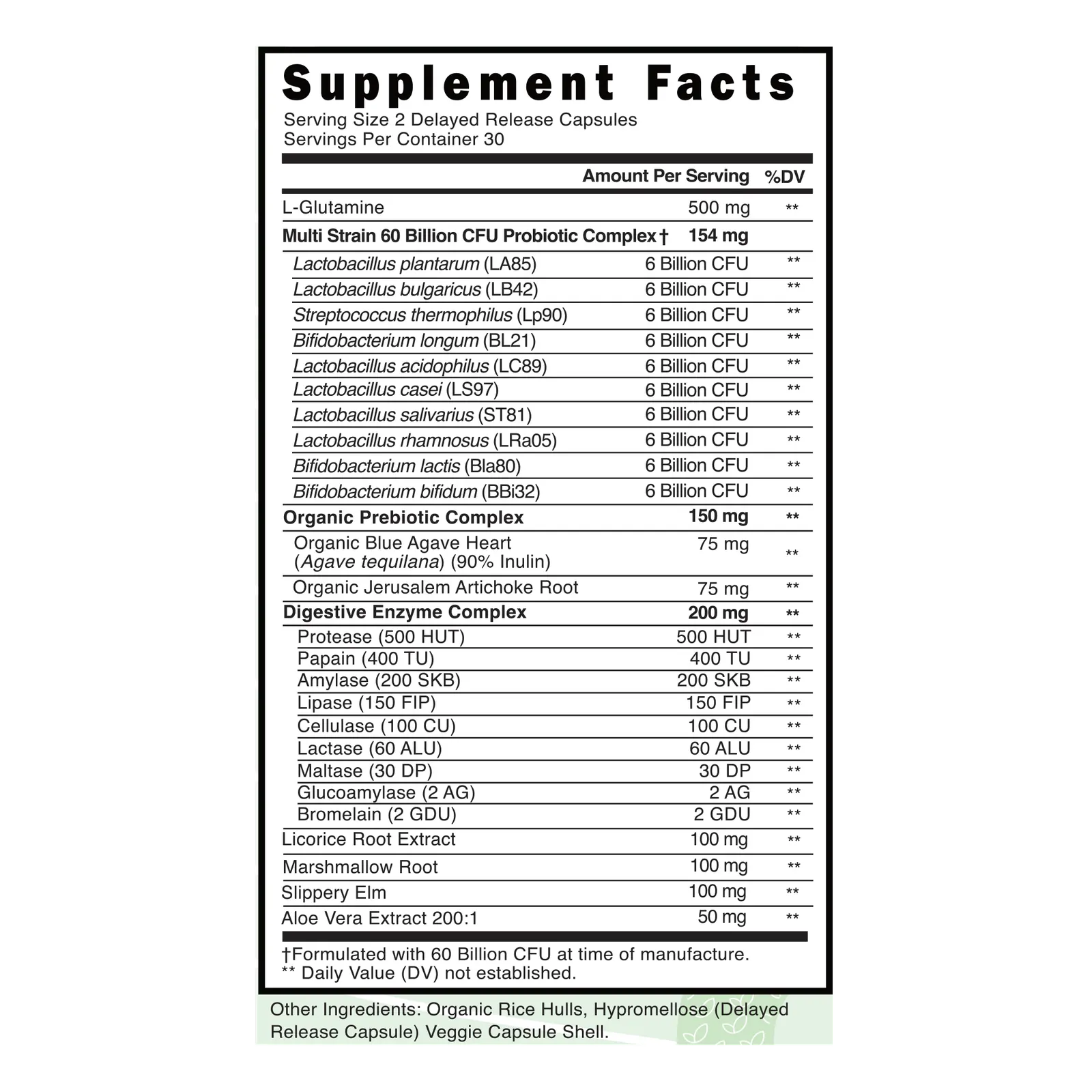 Probiotic Gut Support supplement facts