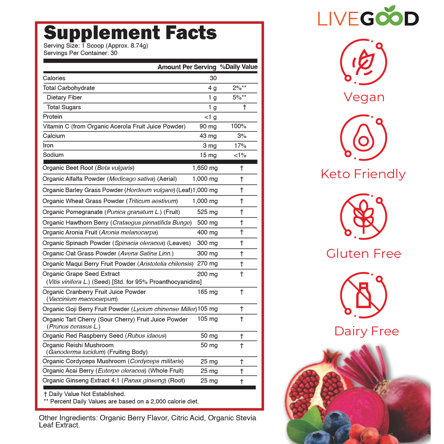 Organic Super Reds supplement facts