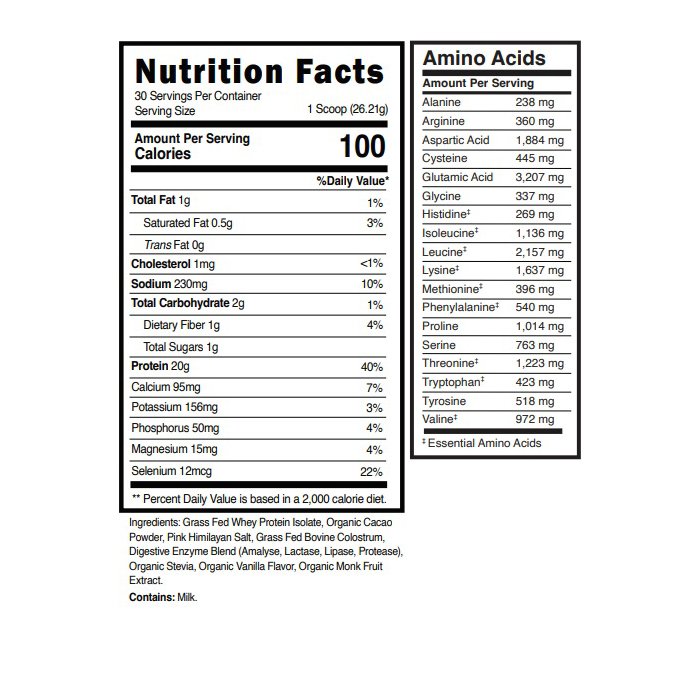 Whey Protein Isolate - With Colostrum supplement facts