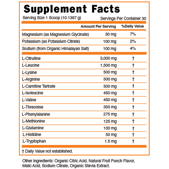 Essential Aminos supplement facts