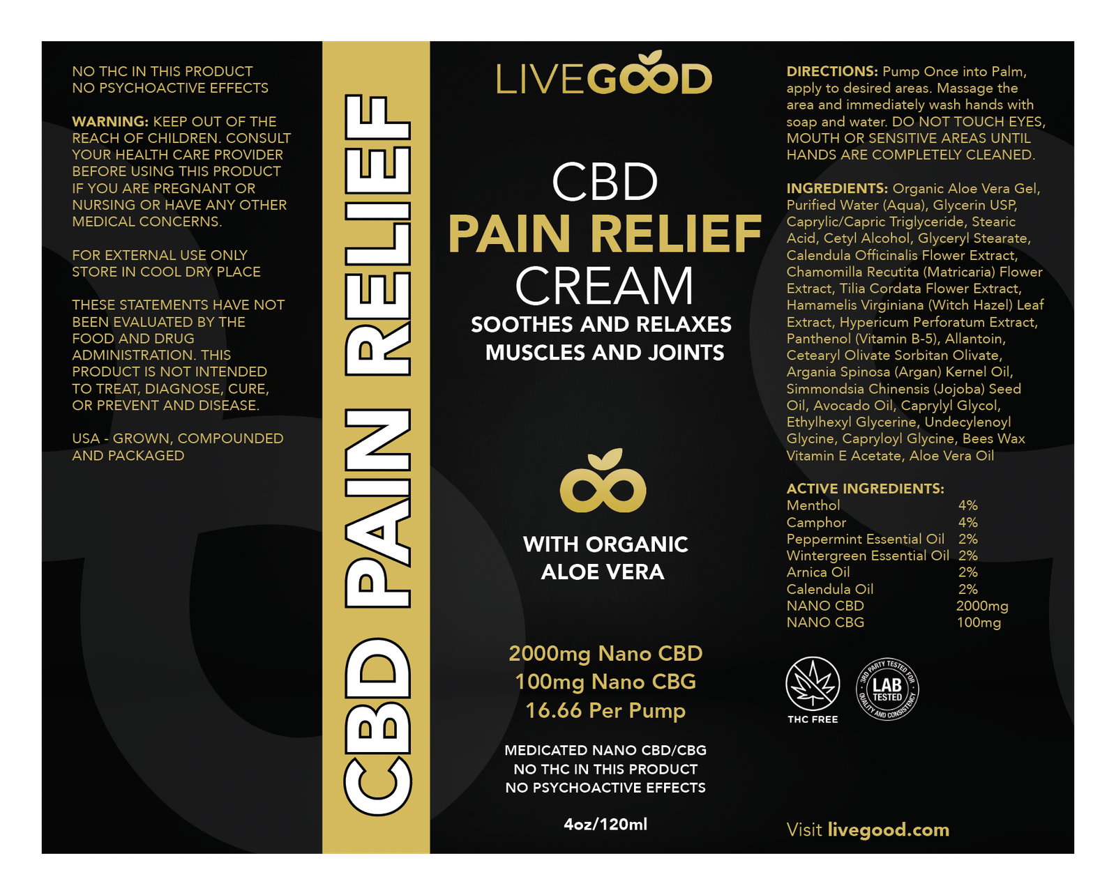 CBD Pain Relief Cream label