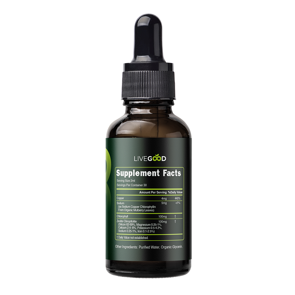 Chlorophyll and Zeolite Detox label