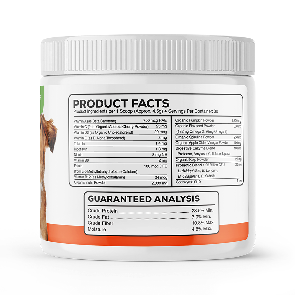 Organic Pet Multi-Vitamin label