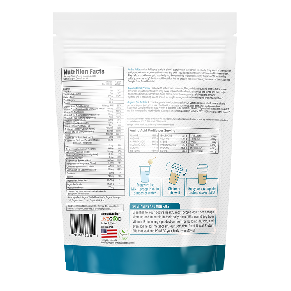 Organic Complete Plant-Based Protein label