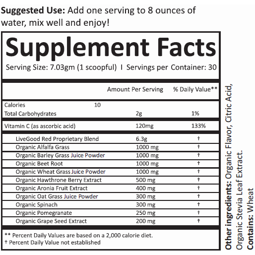 LiveGood Organic Super Reds Supplement Facts